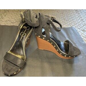 Jessica Simpson Women's Strappy Buckle Platform Wedge Sandal Black Sz 8.5